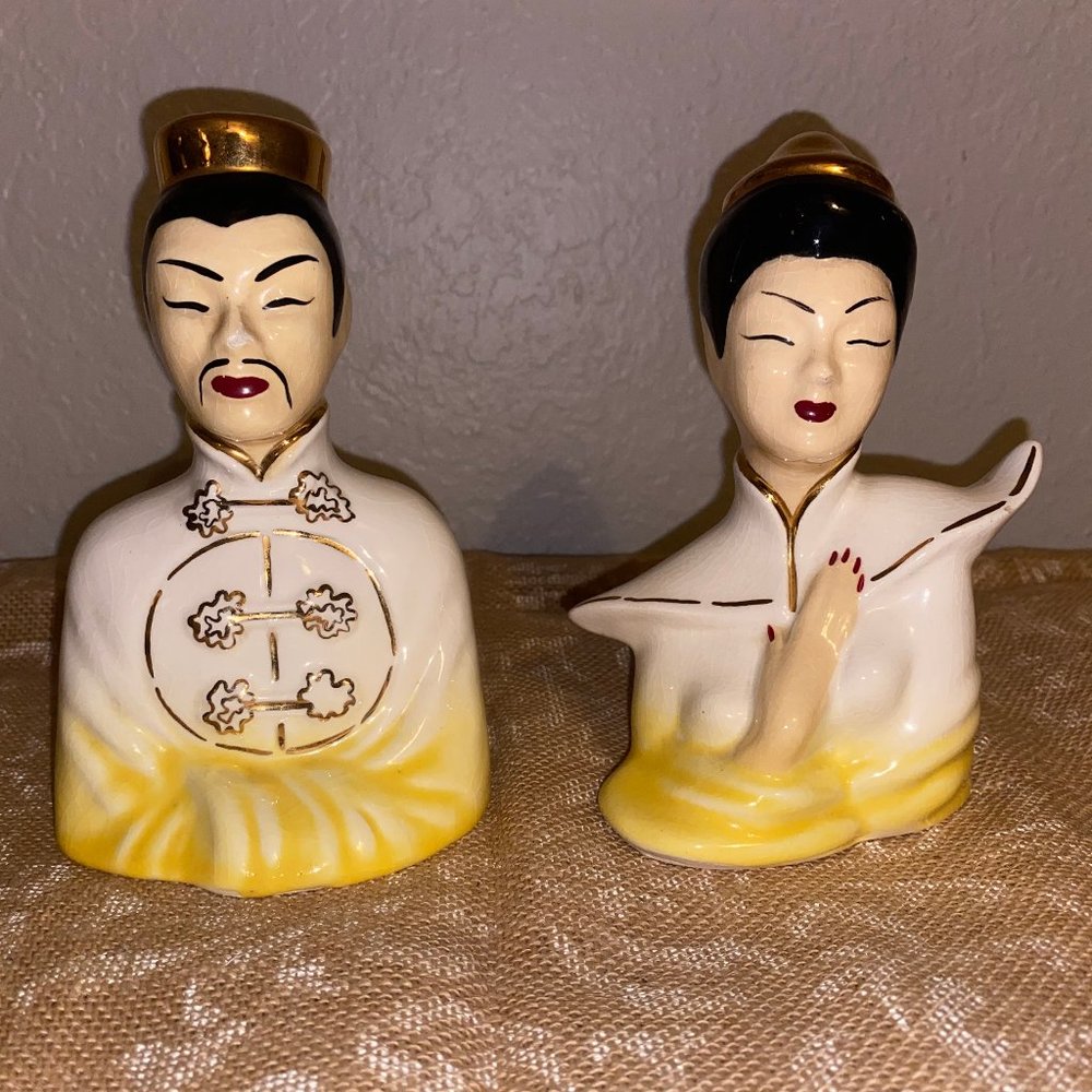 Vintage Mid Century Asian Man and Woman Ceramic